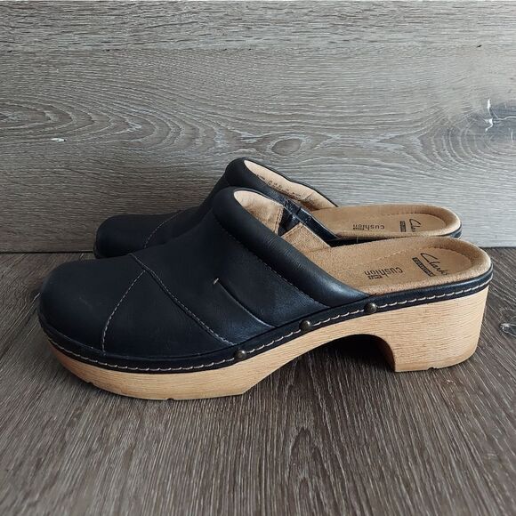 Clarks | Black Preslet Sheen Leather Clog Size 10 - Picture 4 of 10